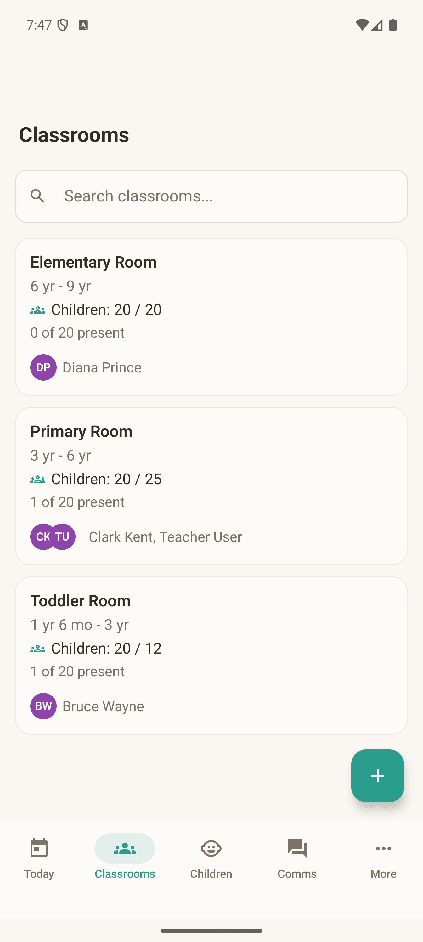Every classroom, by age level.
