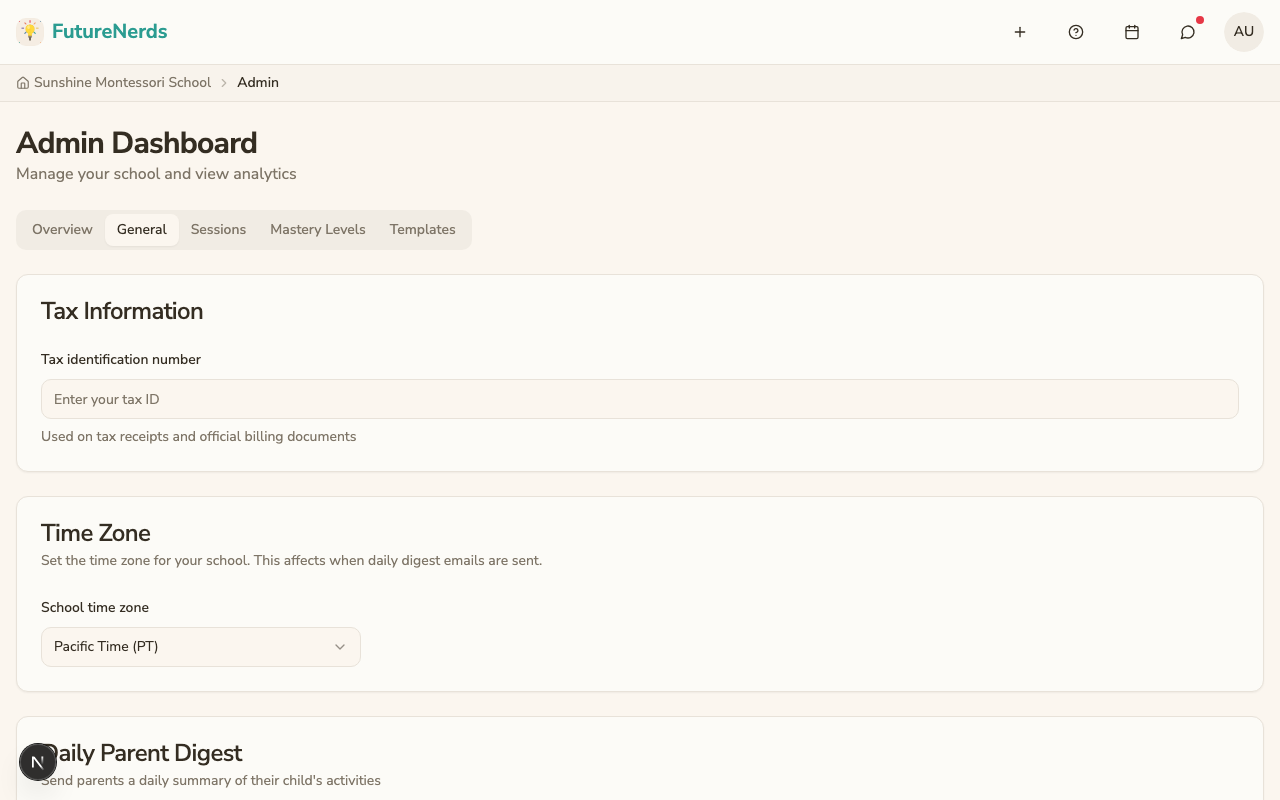 Admin general settings