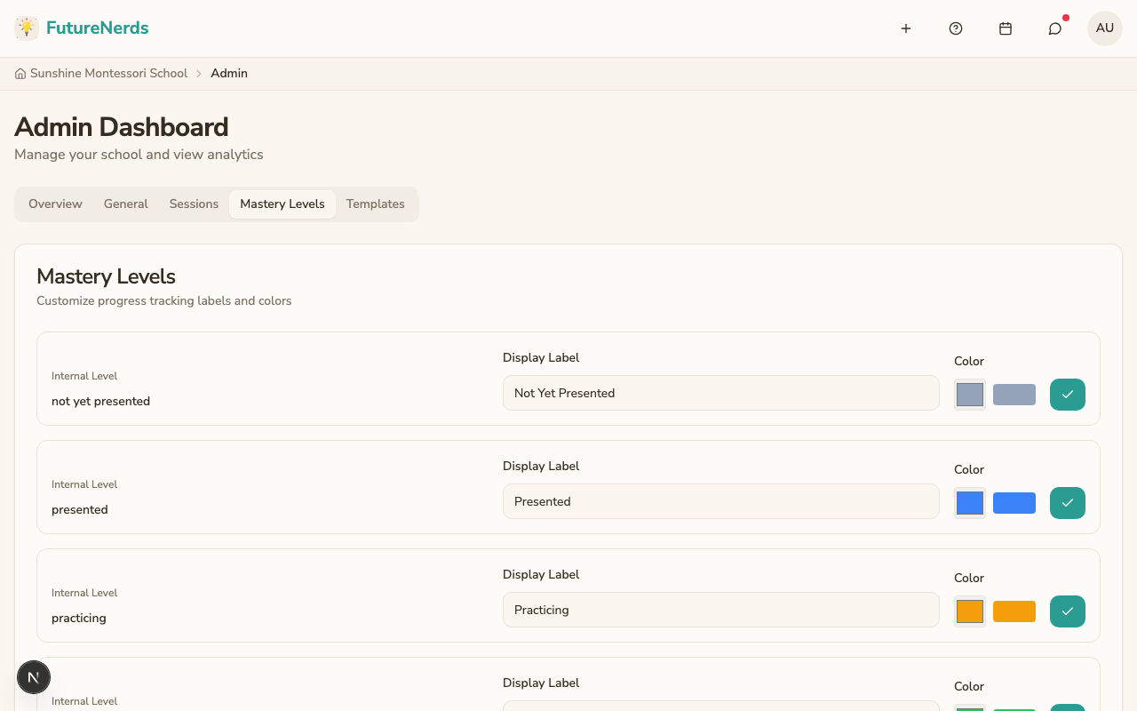 Mastery levels customization