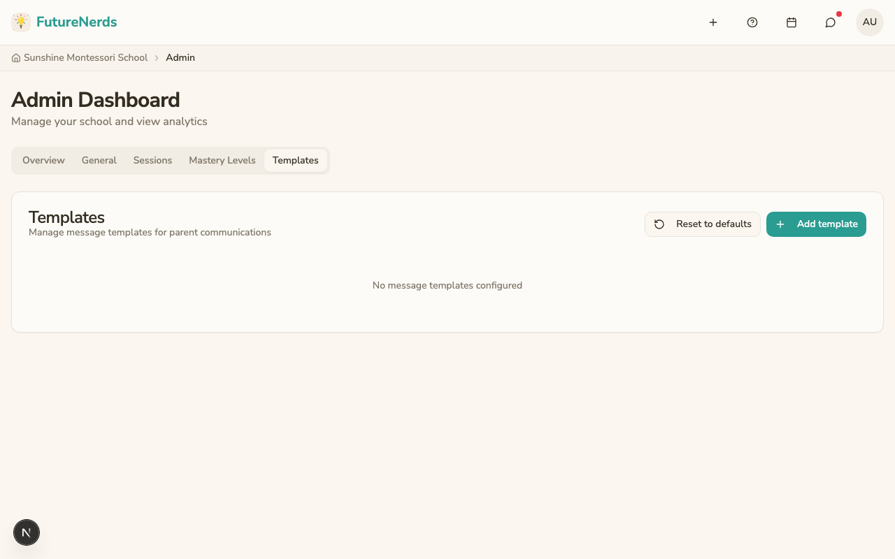 Message templates on admin page