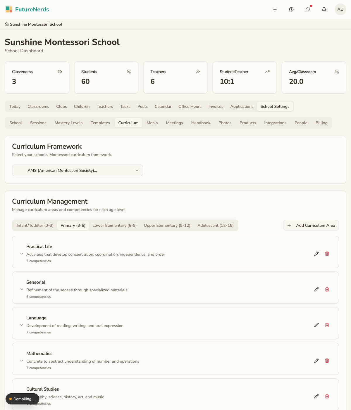 Curriculum settings