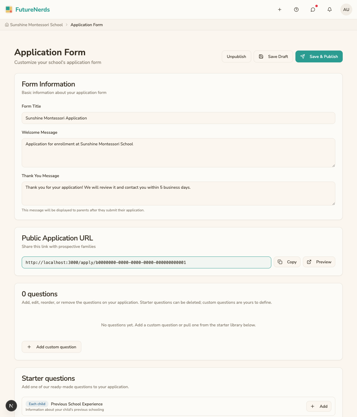 Application form builder