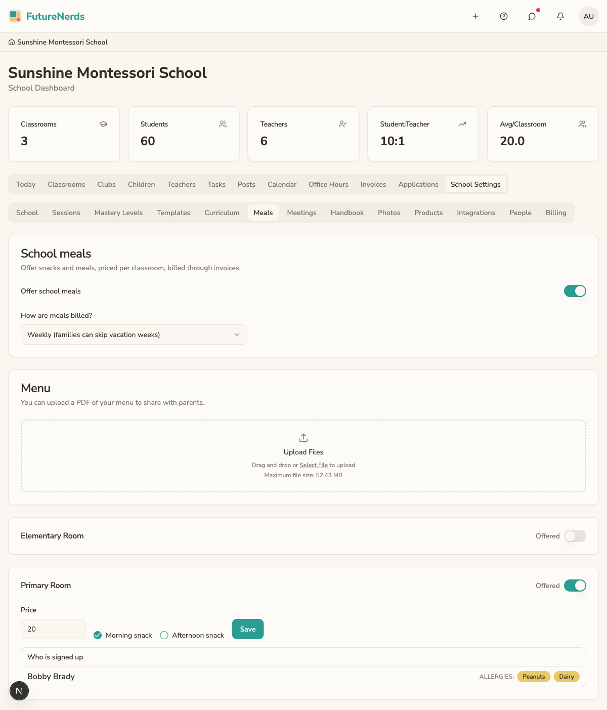 Upload the cafeteria menu