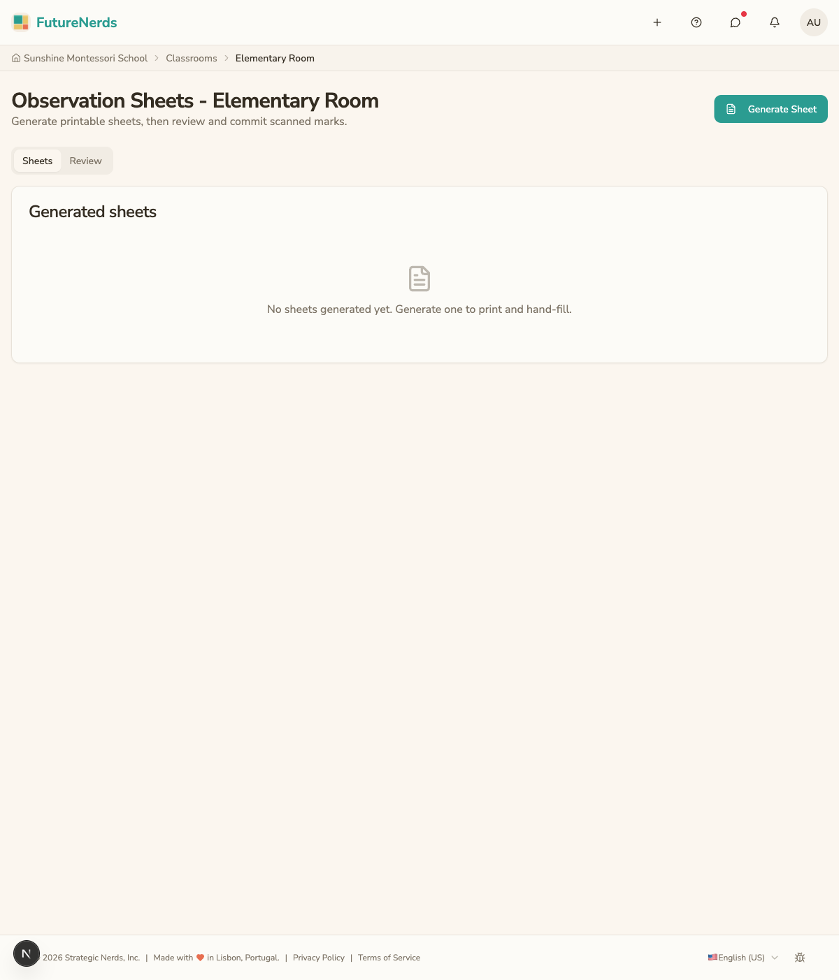 Observation sheets