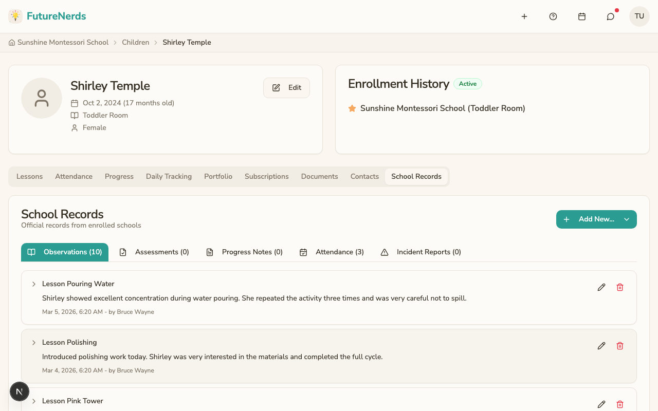 Child school records tab